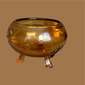 Vintage Footed Amber Glass Flower Bowl